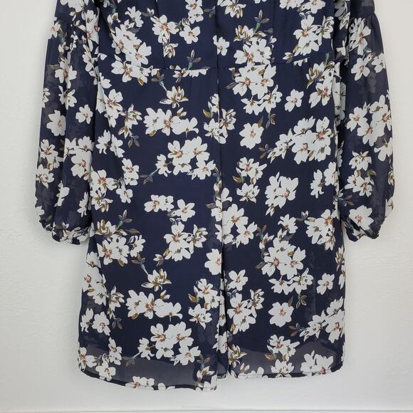 Entro Dress Floral Flowy Boho Cottagecore Spring Summer Folksy Blue White - Picture 7 of 13